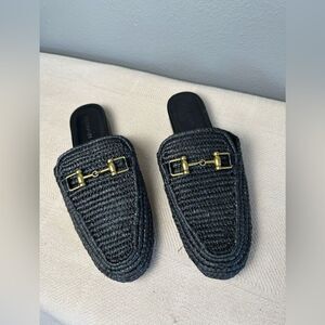 Moussy Rafia Mule Brass Buckles Black Size 7